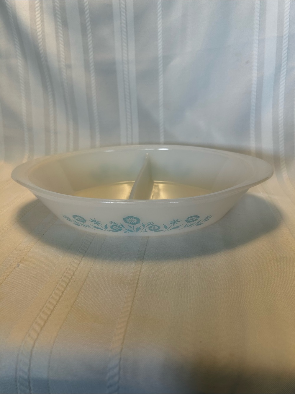 Vintage Glasbake Divided Casserole Dish Floral Thistle Blue Kitchen Serving Ware